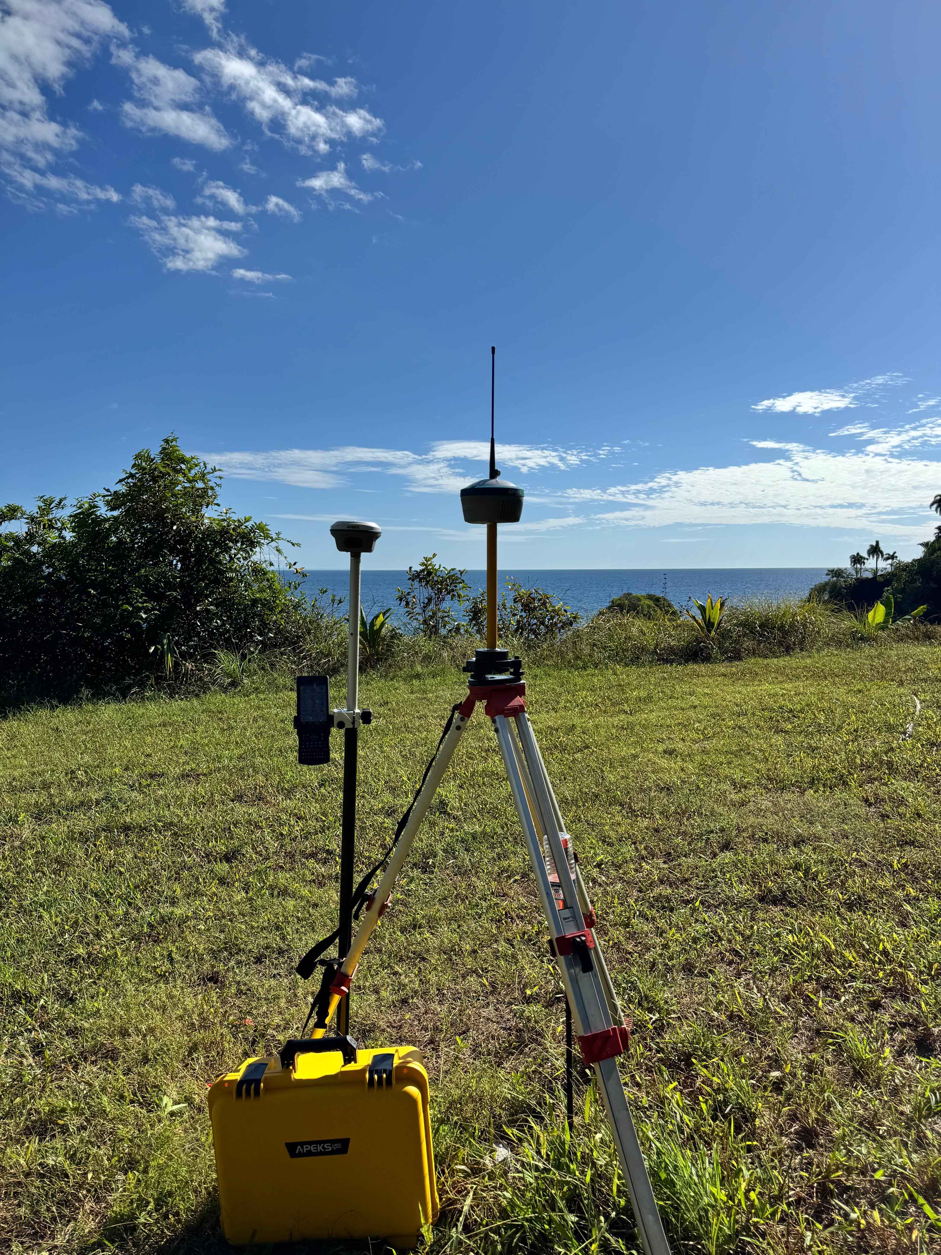APEKS RTK GNSS Base and Rover setup on the Panama coast for boundary survey