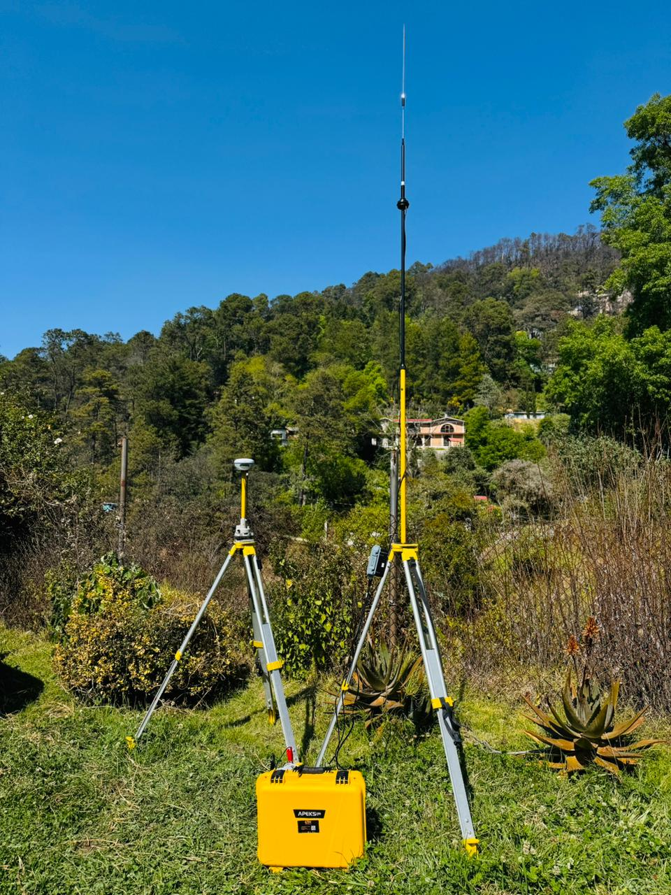 APEKS RTK GNSS base station setup in remote Mexican hilly terrain