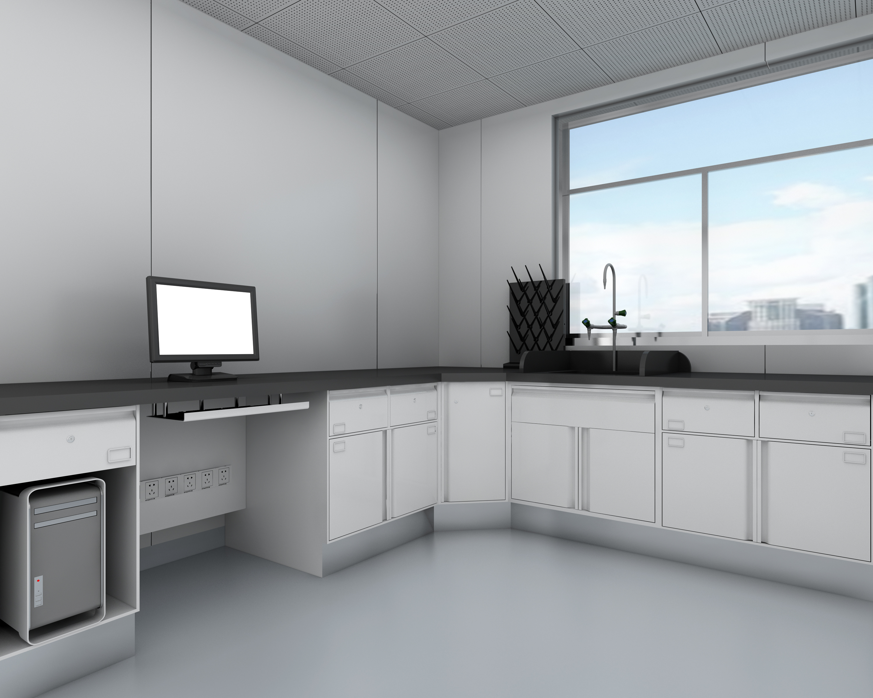 靠窗白色实验台