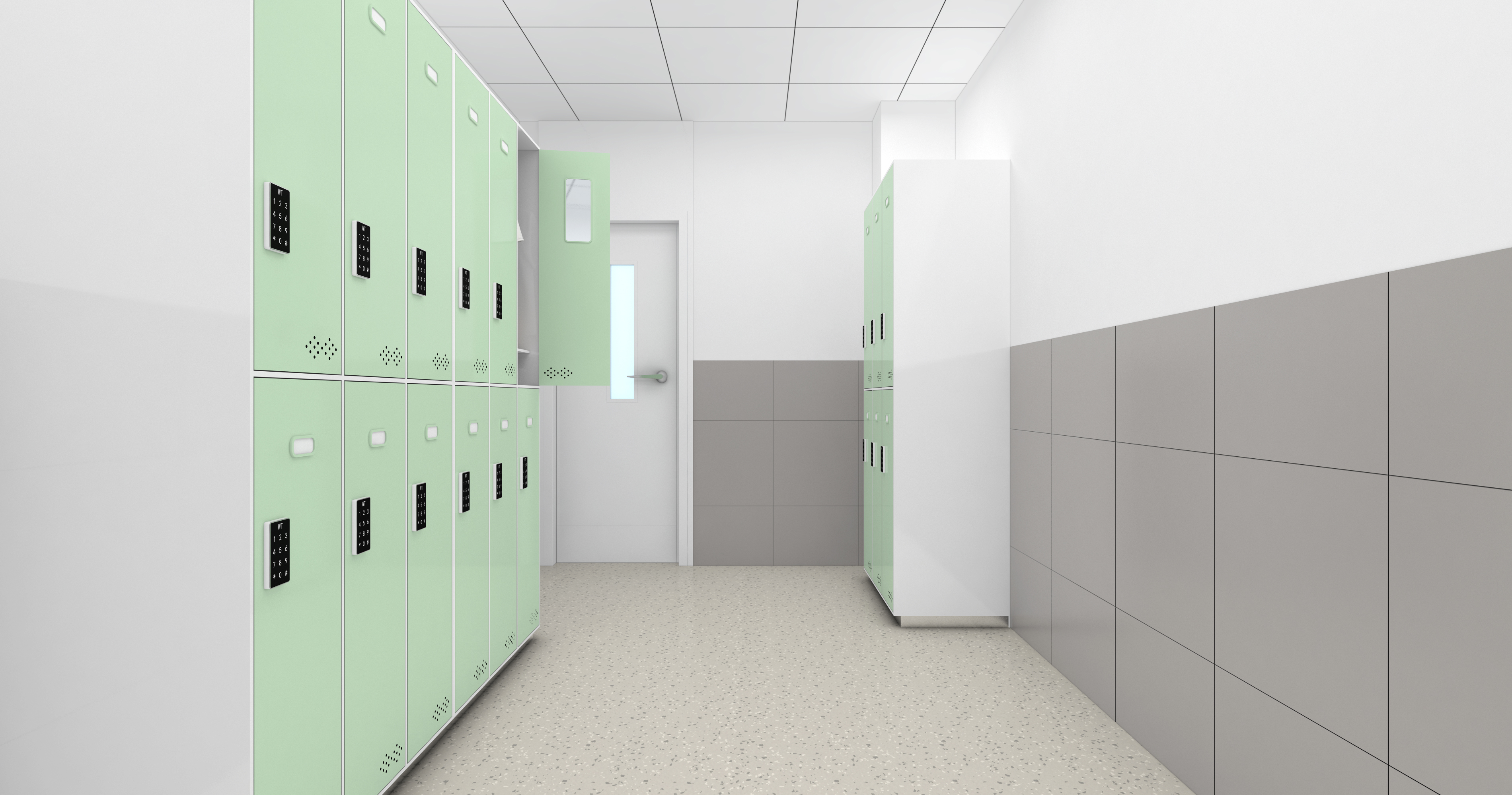走廊式薄荷储物柜区