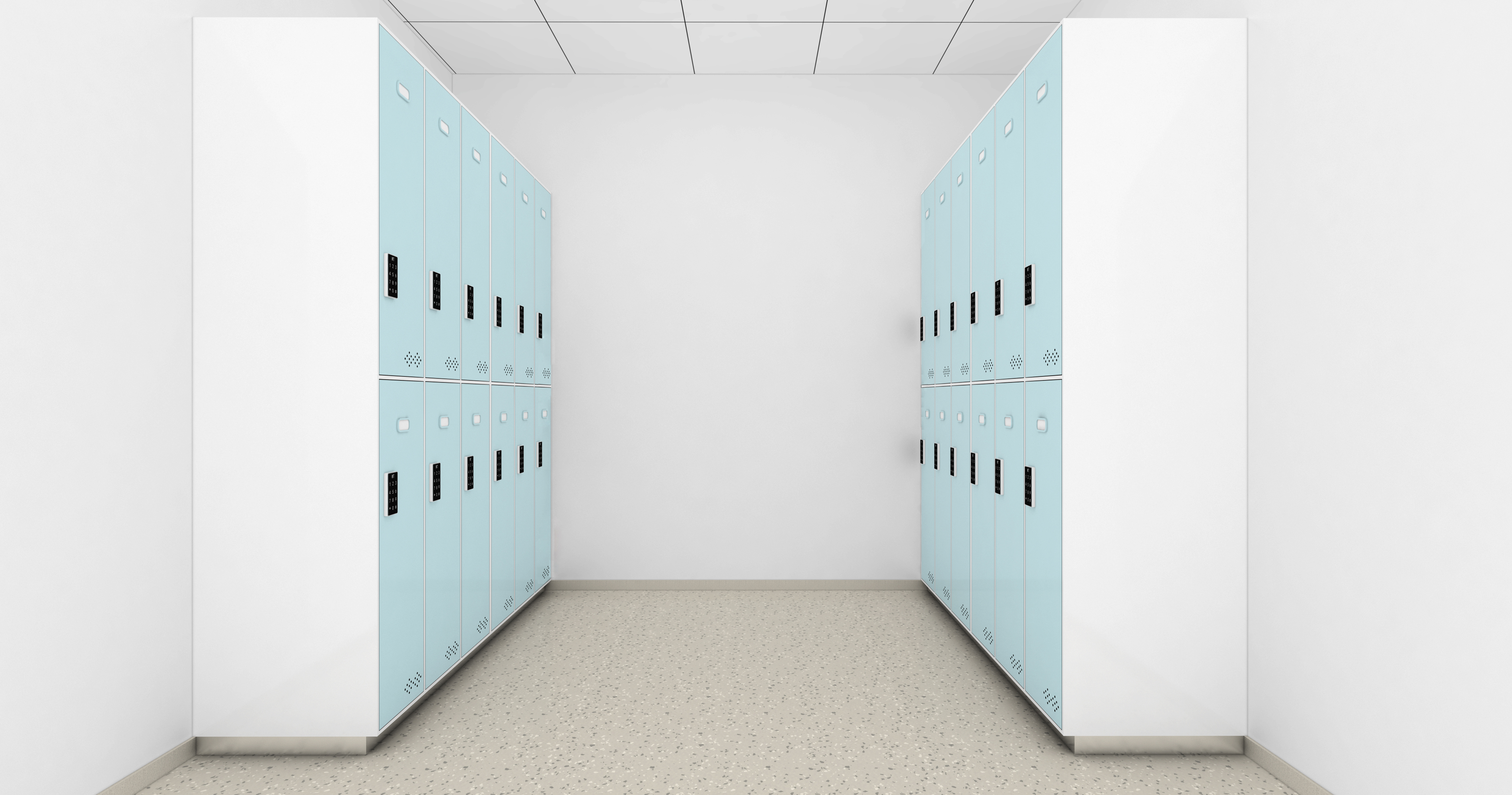 对称浅蓝储物柜室