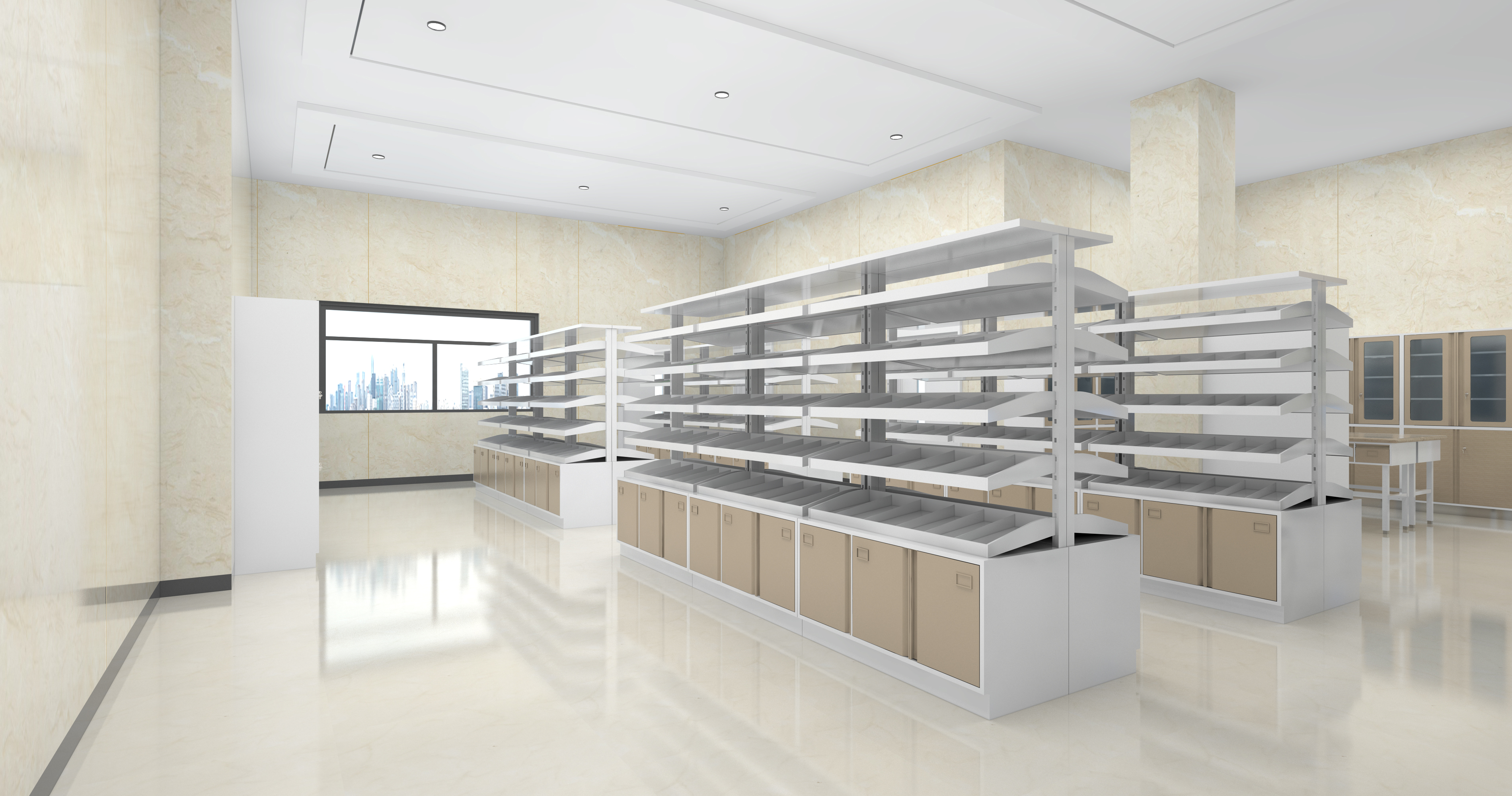 明亮中性色药品仓库