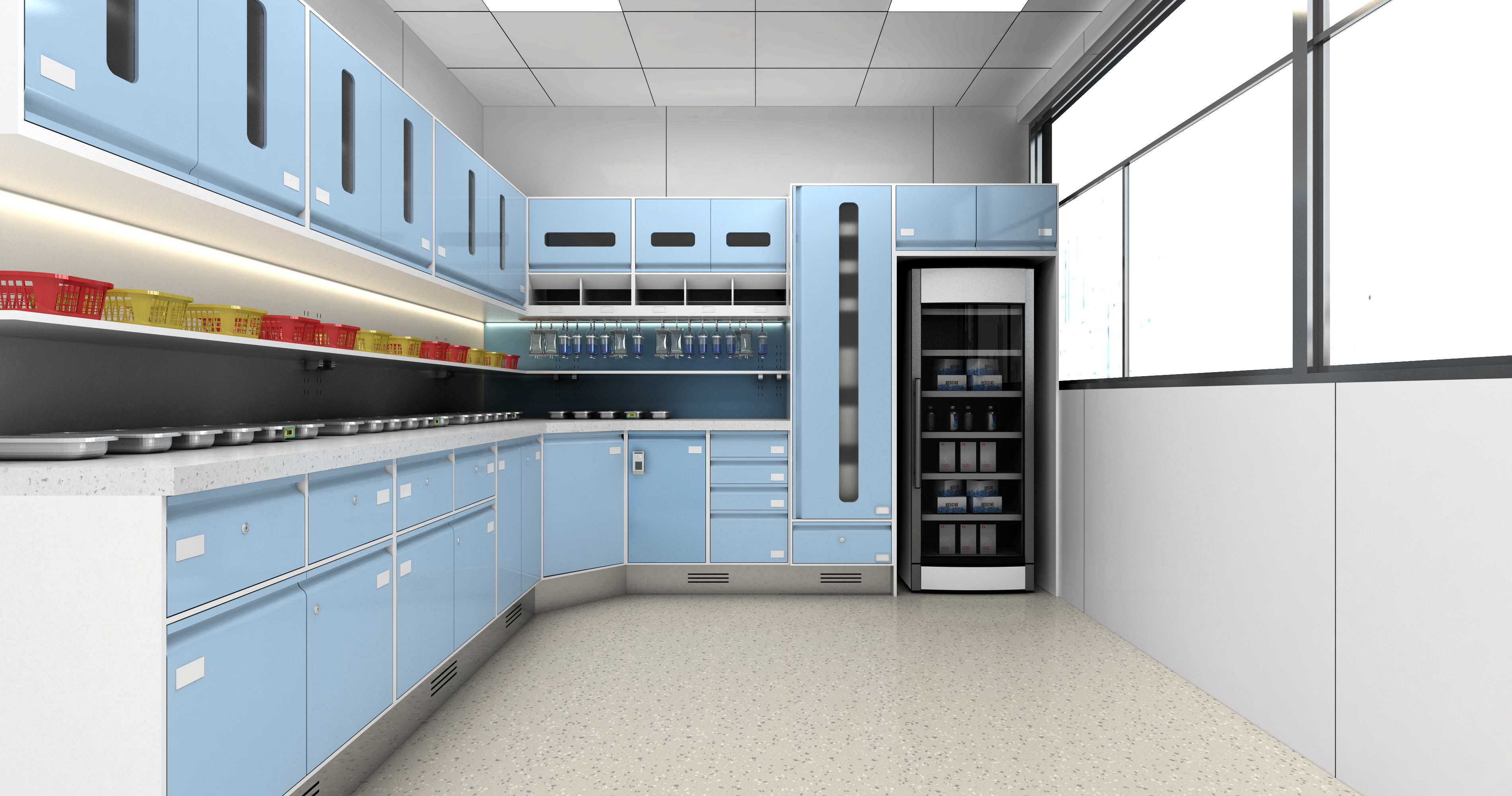 弧形蓝色治疗备品台