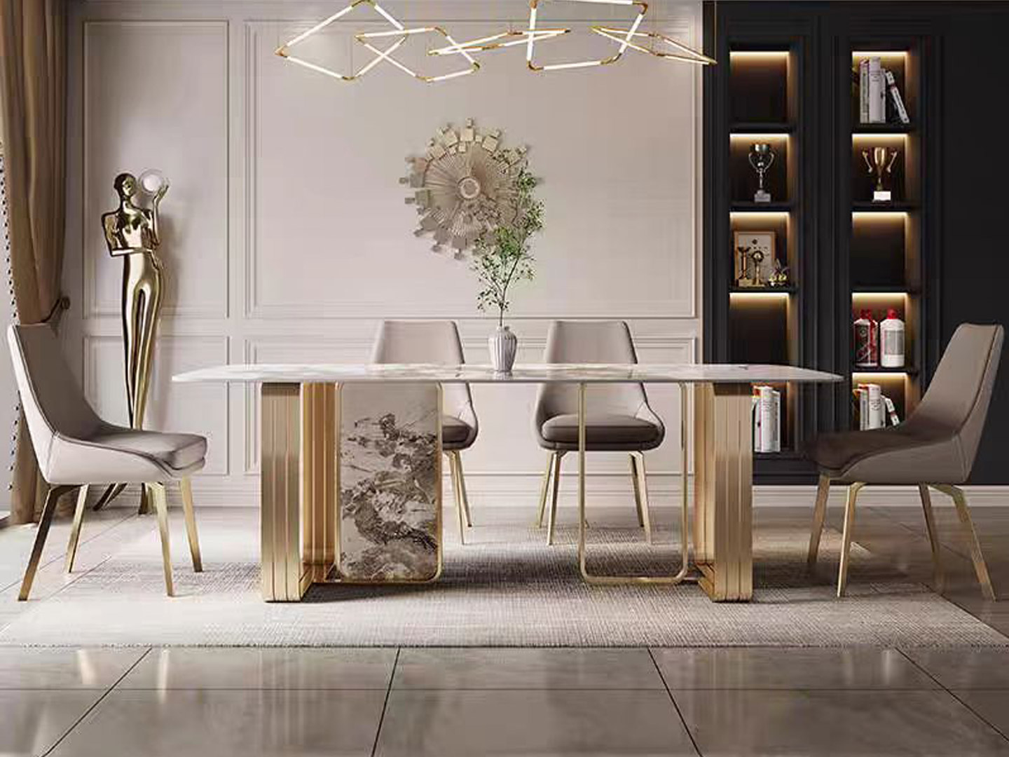 Light luxury residential villa hotel project custom dining table and chair furniture E-178