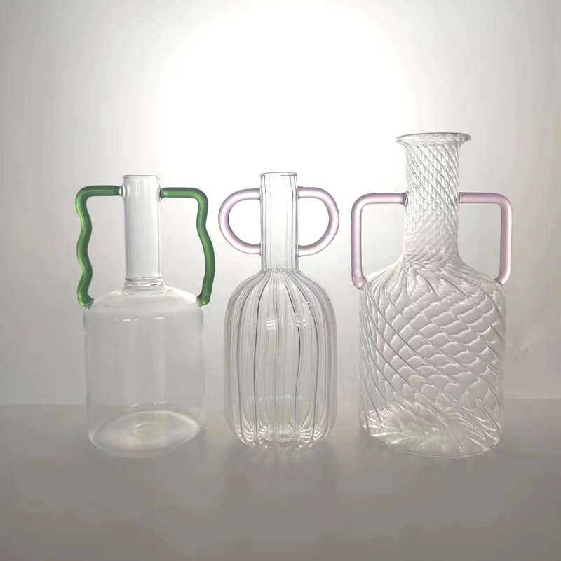 Hand Blown Double Handle Glass Vase – Unique Tabletop Centerpiece for Flowers, Home Decor & Wedding Gift