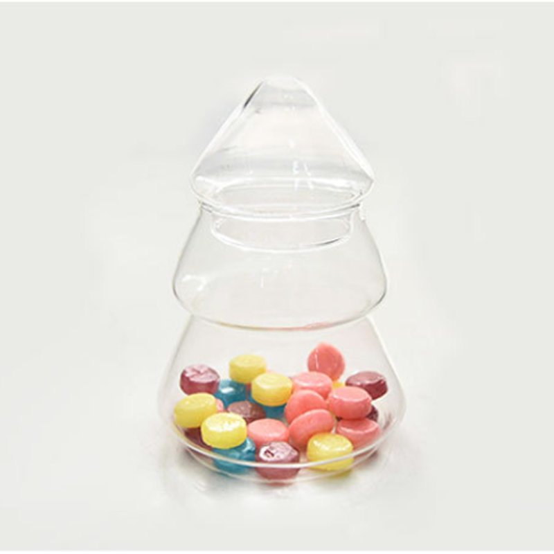 Christmas Tree Shaped Glass Food Storage Jar - Food Grade Kitchen Container for Candy, Dried Fruit & Grains