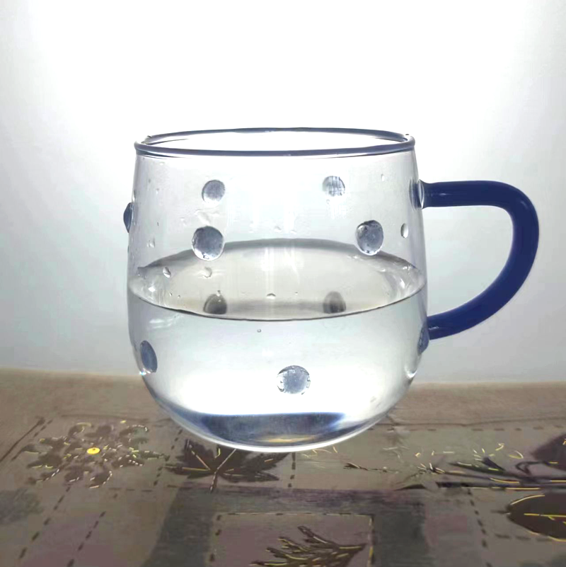 Handmade High Borosilicate Glass Mug – Heat-Resistant Coffee & Tea Cup with Dot and Handle Design