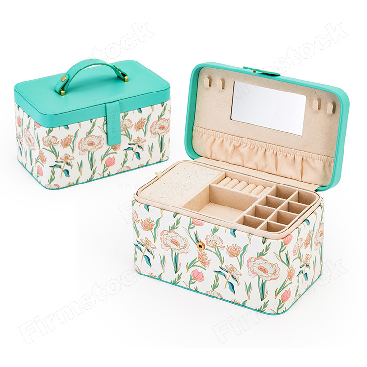 Boîte à bijoux en cuir PU imprimé coloré